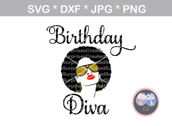 Birthday Diva, chapter (all numbers included) 0-9, digital download, SVG, DXF, cut file, personal, commercial, use with Silhouette Cameo, Cricut and Die Cutting Machines