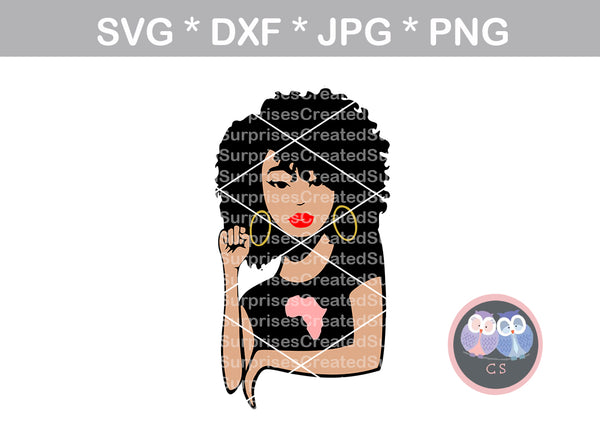Black Girl fist, Afro woman, woman, girl, Diva woman, digital download, SVG, DXF, cut file, personal, commercial, use with Silhouette Cameo, Cricut and Die Cutting Machines
