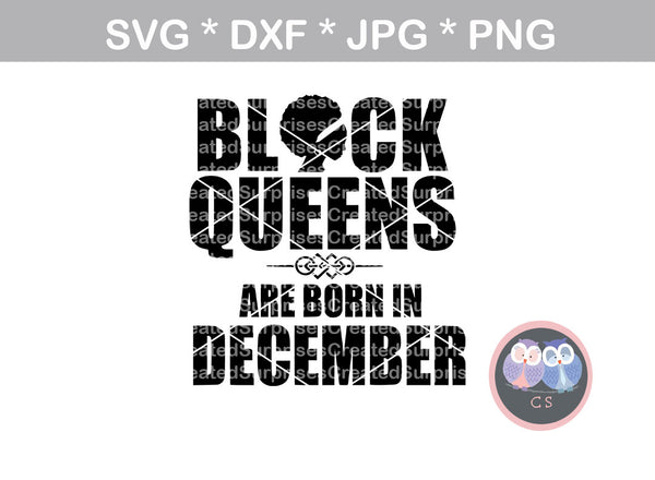 Black Queens are born in (All Months Included), digital download, SVG, DXF, cut file, personal, commercial, use with Silhouette Cameo, Cricut and Die Cutting Machines