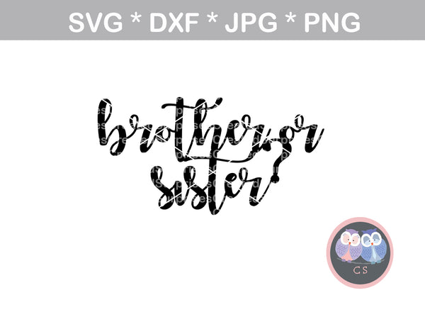 Brother or Sister, Gender reveal, cake topper, digital download, SVG, DXF, cut file, personal, commercial, use with Silhouette Cameo, Cricut and Die Cutting Machines