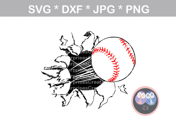 Bursting Baseball, sport, ball, digital download, SVG, DXF, cut file, personal, commercial, use with Silhouette Cameo, Cricut and Die Cutting Machines