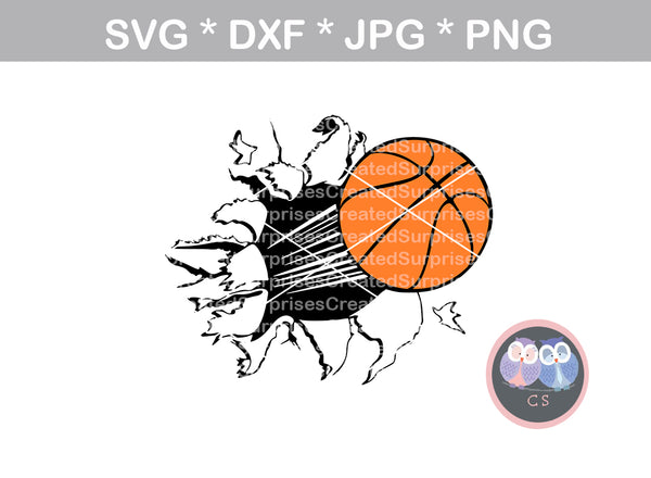 Bursting Basketball, sport, ball, digital download, SVG, DXF, cut file, personal, commercial, use with Silhouette Cameo, Cricut and Die Cutting Machines