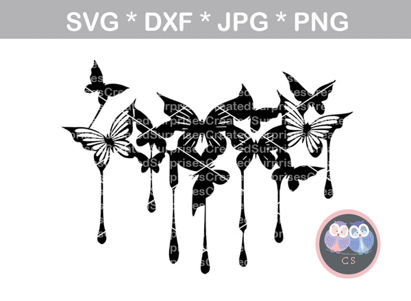 Butterflies dripping, butterfly, digital download, SVG, DXF, cut file, personal, commercial, use with Silhouette Cameo, Cricut and Die Cutting Machines