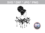 Afro woman, Black woman, 2, Butterfly, Diva, digital download, SVG, DXF, cut file, personal, commercial, use with Silhouette Cameo, Cricut and Die Cutting Machines
