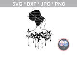 Afro woman, Black woman, 2, Butterfly, Diva, digital download, SVG, DXF, cut file, personal, commercial, use with Silhouette Cameo, Cricut and Die Cutting Machines