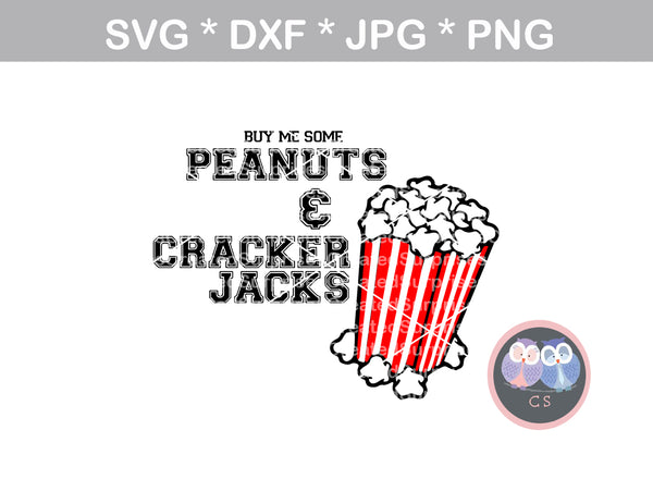 Buy Me Some Peanuts and Crackerjacks, ball, baseball, softball, digital download, SVG, DXF, cut file, personal, commercial, use with Silhouette Cameo, Cricut and Die Cutting Machines