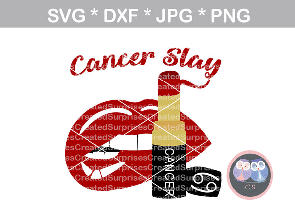Cancer Slay, biting Lips, lipstick, digital download, SVG, DXF, cut file, personal, commercial, use with Silhouette Cameo, Cricut and Die Cutting Machines