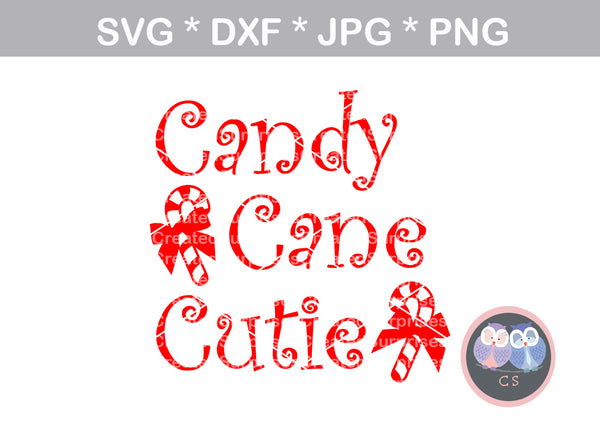 Candy Cane Cutie, Christmas, Bow, cute, digital download, SVG, DXF, cut file, personal, commercial, use with Silhouette Cameo, Cricut and Die Cutting Machines