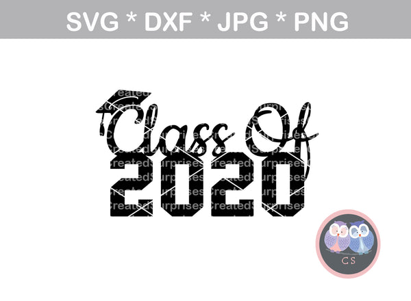 Class of 2020, 20, graduate, cap, senior, digital download, SVG, DXF, cut file, personal, commercial, use with Silhouette Cameo, Cricut and Die Cutting Machines