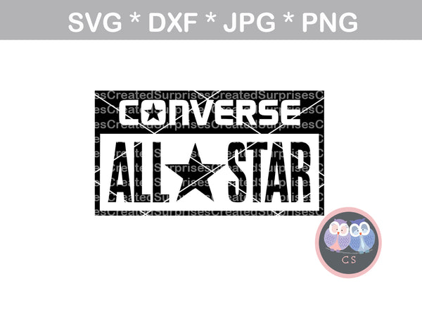 Converse All Star, shoes, star, digital download, SVG, DXF, cut file, personal, commercial, use with Silhouette Cameo, Cricut and Die Cutting Machines