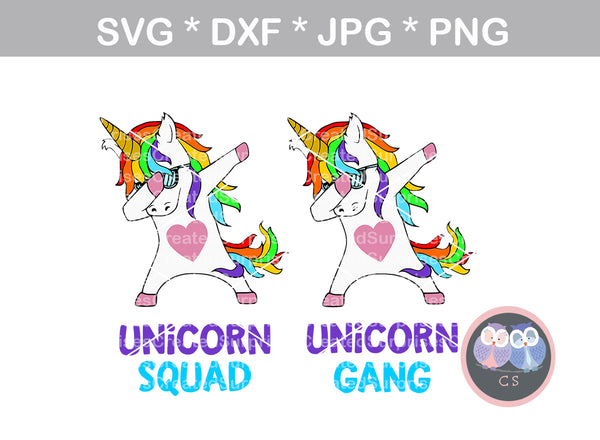 Dab Unicorn, Unicorn Squad, Unicorn Gang, digital download, SVG, DXF, cut file, personal, commercial, use with Silhouette Cameo, Cricut and Die Cutting Machines