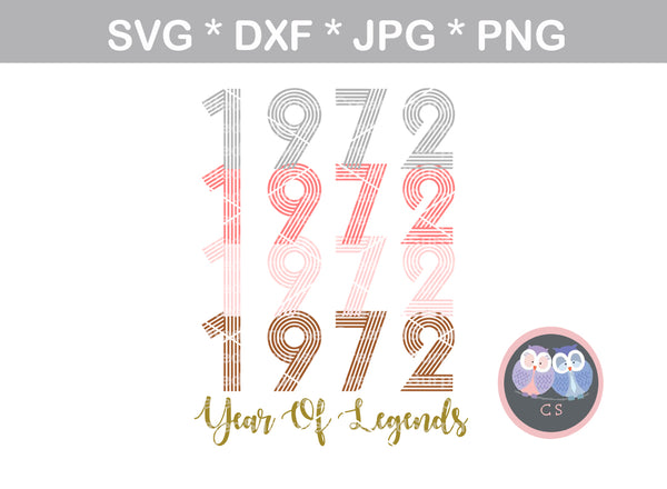 Birth year, Year of Legends (all numbers included) Date, digital download, SVG, DXF, cut file, personal, commercial, use with Silhouette Cameo, Cricut and Die Cutting Machines