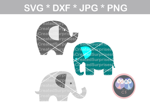 Elephant silhouette trio, nursery, baby, digital download, SVG, DXF, cut file, personal, commercial, use with Silhouette Cameo, Cricut and Die Cutting Machines