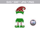 Elf hat, Name (not included), elf feet, shoes, Christmas, digital download, SVG, DXF, cut file, personal, commercial, use with Silhouette Cameo, Cricut and Die Cutting Machines