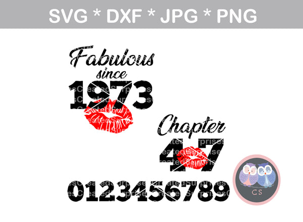 Fabulous since, Chapter, interchangable, (All ages/years included), bday saying, digital download, SVG, DXF, cut file, personal, commercial, use with Silhouette, Cricut and Die Cutting Machines