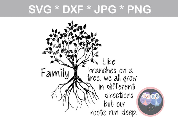 Family Tree, Branches, digital download, SVG, DXF, cut file, personal, commercial, use with Silhouette Cameo, Cricut and Die Cutting Machines