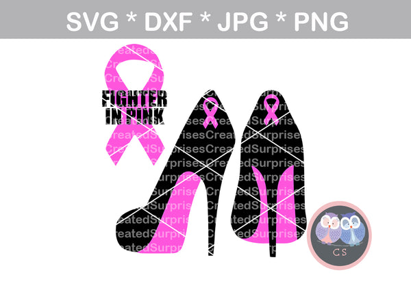 Fighter in Pink, Breast Cancer awareness, Pink Ribbon, digital download, SVG, DXF, cut file, personal, commercial, use with Silhouette Cameo, Cricut and Die Cutting Machines