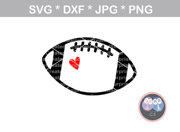 Cute Football, heart, sport, ball, digital download, SVG, DXF, cut file, personal, commercial, use with Silhouette Cameo, Cricut and Die Cutting Machines