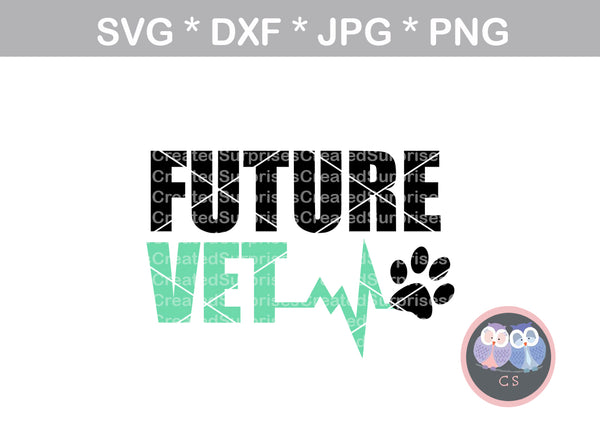 Future vet, heartbeat, animal, pawprint, digital download, SVG, DXF, cut file, personal, commercial, use with Silhouette, Cricut and Die Cutting Machines