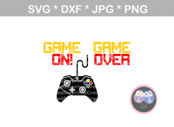 Game on, Game over, controller, digital download, SVG, DXF, cut file, personal, commercial, use with Silhouette Cameo, Cricut and Die Cutting Machines