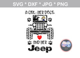 Girl, Her Dogs and her Jeep, heart, paw, digital download, SVG, DXF, cut file, personal, commercial, use with Silhouette Cameo, Cricut and Die Cutting Machines