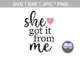 She got it from me, I got it from mama, mommy and me, digital download, SVG, DXF, cut file, personal, commercial, use with Silhouette Cameo, Cricut and Die Cutting Machines