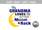 Grandma loves me to the moon and back, digital download, SVG, DXF, cut file, personal, commercial, use with Silhouette Cameo, Cricut and Die Cutting Machines