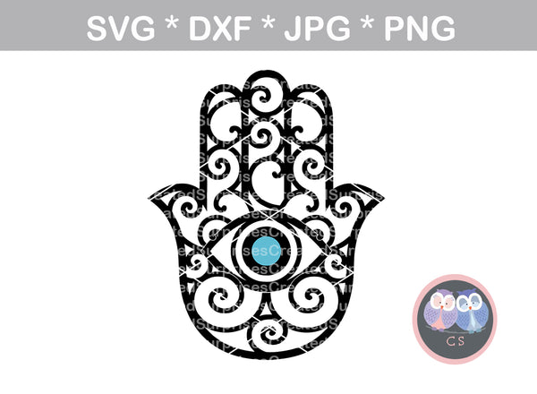 Hamsa, hand, Eye, Indian, luck, health, good forune, digital download, SVG, DXF, cut file, personal, commercial, use with Silhouette Cameo, Cricut and Die Cutting Machines