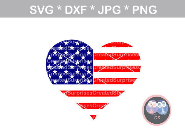 Heart, flag, Hero, US, digital download, SVG, DXF, cut file, personal, commercial, use with Silhouette Cameo, Cricut and Die Cutting Machines