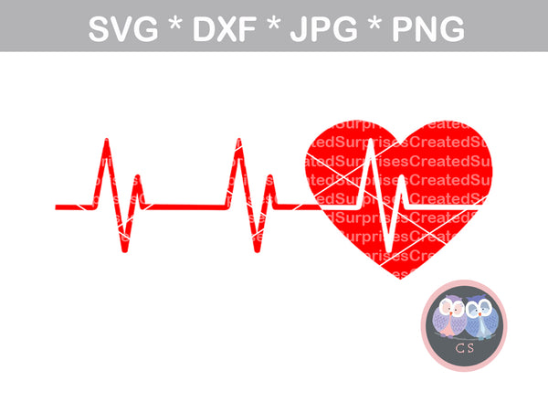 Heart, heartbeat, digital download, SVG, DXF, cut file, personal, commercial, use with Silhouette Cameo, Cricut and Die Cutting Machines