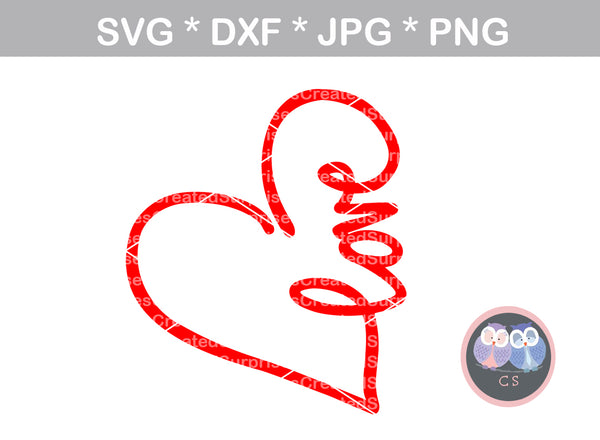 Heart Love, Valentine, digital download, SVG, DXF, cut file, personal, commercial, use with Silhouette Cameo, Cricut and Die Cutting Machines