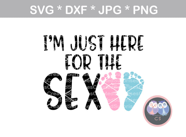 Just here for the sex, Baby feet, gender reveal, digital download, SVG, DXF, cut file, personal, commercial, use with Silhouette Cameo, Cricut and Die Cutting Machines