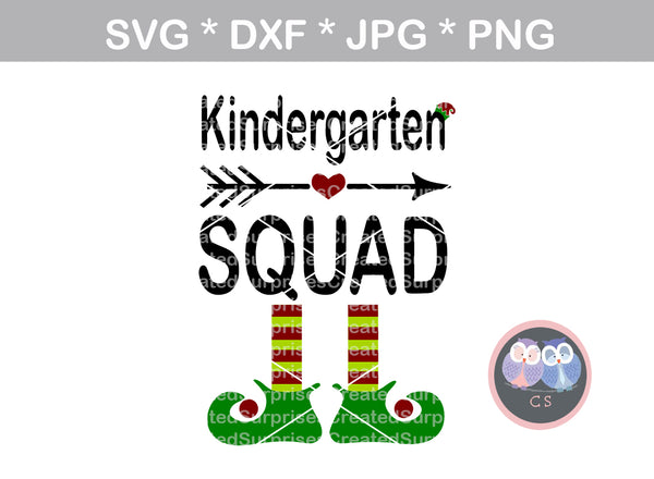 Kindergarten Squad, Elf hat, elf feet, shoes, Christmas, digital download, SVG, DXF, cut file, personal, commercial, use with Silhouette Cameo, Cricut and Die Cutting Machines