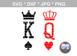King, Queen, heart, spade, suite, crowns, crown, digital download, SVG, DXF, cut file, personal, commercial, use with Silhouette Cameo, Cricut and Die Cutting Machines
