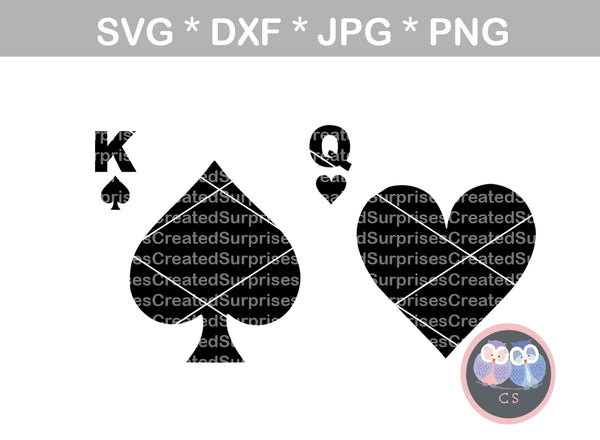 King, Queen, heart, spade, suite, digital download, SVG, DXF, cut file, personal, commercial, use with Silhouette Cameo, Cricut and Die Cutting Machines