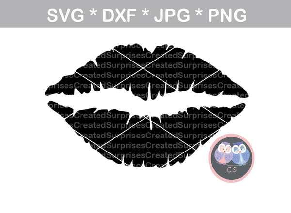Lips, mouth, kiss, digital download, SVG, DXF, cut file, personal, commercial, use with Silhouette Cameo, Cricut and Die Cutting Machines