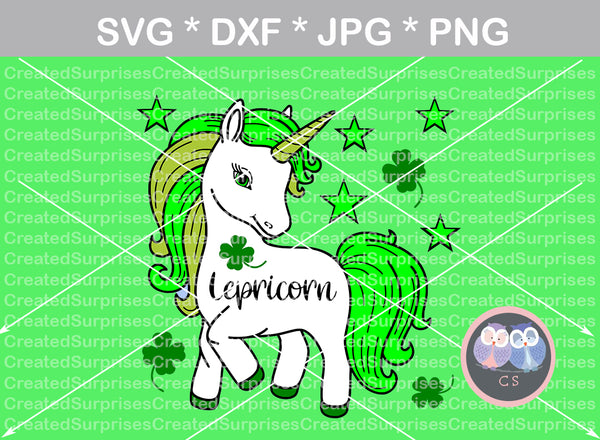 Lepricorn, unicorn, clover, St Pattys Day, cute, digital download, SVG, DXF, cut file, personal, commercial, use with Silhouette Cameo, Cricut and Die Cutting Machines