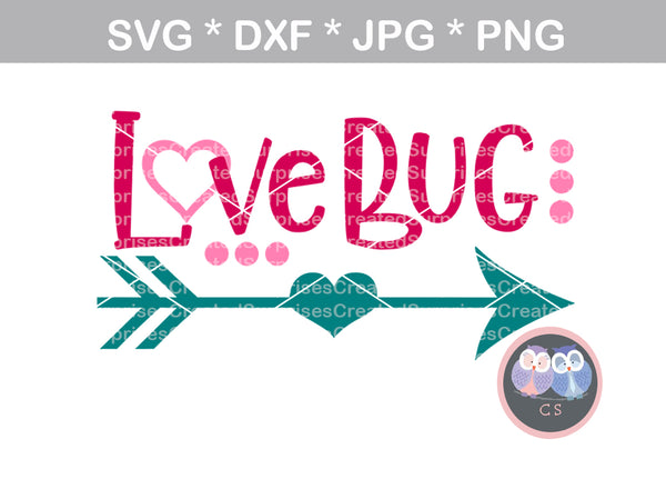 Love Bug, Valentine, arrow, heart, cute, digital download, SVG, DXF, cut file, personal, commercial, use with Silhouette Cameo, Cricut and Die Cutting Machines