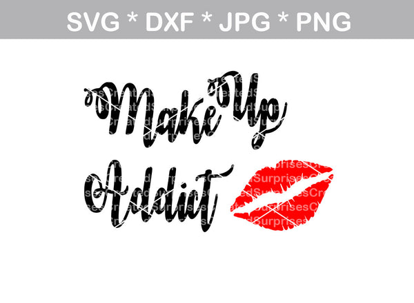 Make Up Addict, label, digital download, SVG, DXF, cut file, personal, commercial, use with Silhouette Cameo, Cricut and Die Cutting Machines