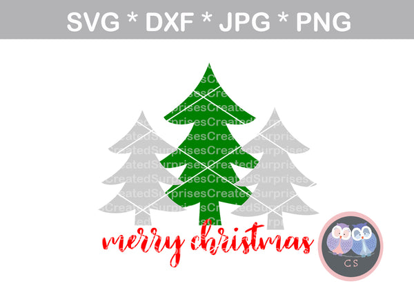 Merry Christmas, trees, digital download, SVG, DXF, cut file, personal, commercial, use with Silhouette Cameo, Cricut and Die Cutting Machines