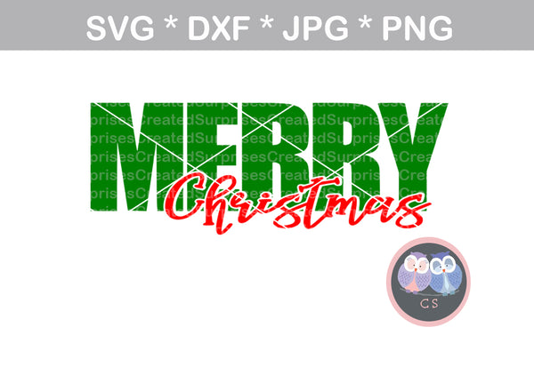 Merry Christmas, digital download, SVG, DXF, cut file, personal, commercial, use with Silhouette Cameo, Cricut and Die Cutting Machines