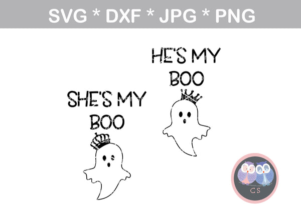 My boo, Shes/Hes my boo, cute, queen, king, Ghosts, halloween, digital download, SVG, DXF, cut file, personal, commercial, use with Silhouette Cameo, Cricut and Die Cutting Machines