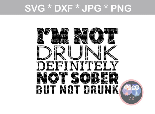 Im not drunk, definitely not sober, but not drunk, funny, digital download, SVG, DXF, cut file, personal, commercial, use with Silhouette, Cricut and Die Cutting Machines