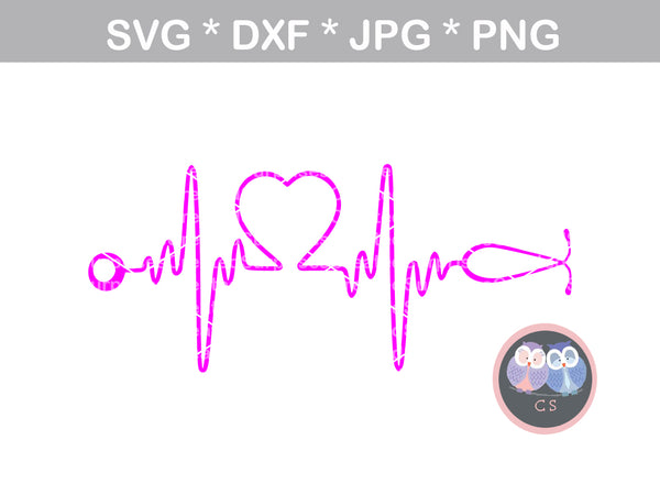 Nurse, RN, NP, Doctor, Medical, heart, heartbeat, stethoscope, digital download, SVG, DXF, cut file, personal, commercial, use with Silhouette Cameo, Cricut and Die Cutting Machines