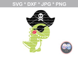 Dinosaur Pirate duo, T-rex, pirate, eye patch, digital download, SVG, DXF, cut file, personal, commercial, use with Silhouette Cameo, Cricut and Die Cutting Machines