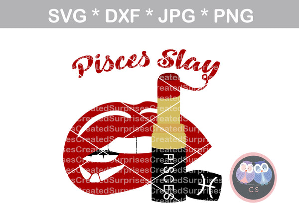 Pisces Slay, biting Lips, lipstick, digital download, SVG, DXF, cut file, personal, commercial, use with Silhouette Cameo, Cricut and Die Cutting Machines