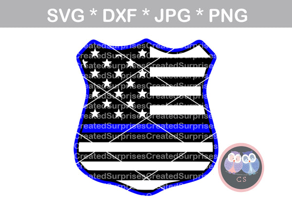 Police, badge, flag, Hero, digital download, SVG, DXF, cut file, personal, commercial, use with Silhouette Cameo, Cricut and Die Cutting Machines