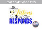 Mommy, 911 Dispatcher, headset, Daddy, Police, badge, Hero, digital download, SVG, DXF, cut file, personal, commercial, use with Silhouette Cameo, Cricut and Die Cutting Machines
