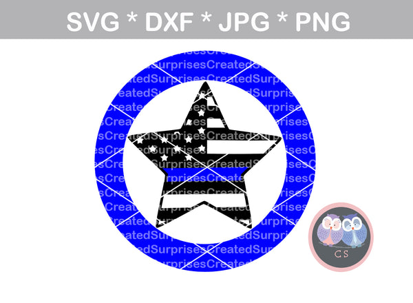 Police, Star, Flag, circle, digital download, SVG, DXF, cut file, personal, commercial, use with Silhouette Cameo, Cricut and Die Cutting Machines