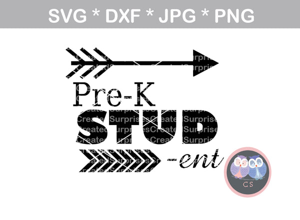 Pre-K, preschool, stud, stud(ent), school, digital download, SVG, DXF, cut file, personal, commercial, use with Silhouette Cameo, Cricut and Die Cutting Machines